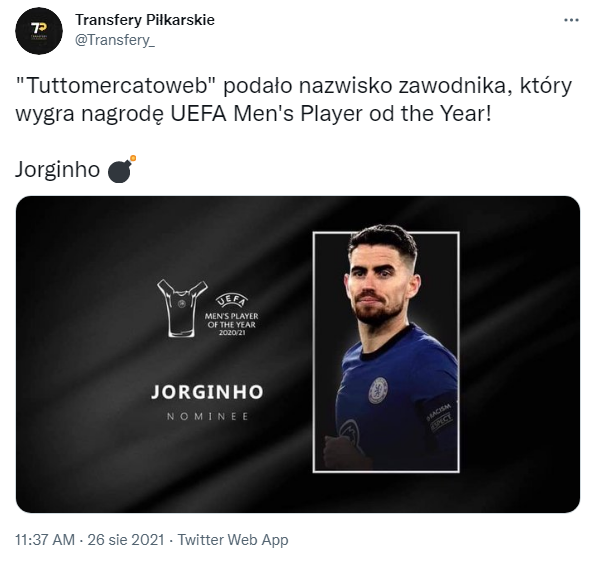 ''Tuttomercatoweb'': To ON WYGRA nagrodę UEFa Men's Player of the Year!